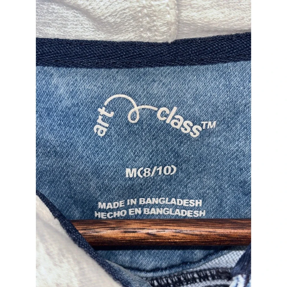 ART CLASS Boys Denim Jacket Jean Sweatshirt Hooded Medium‎ Light Wash Grey 8 10